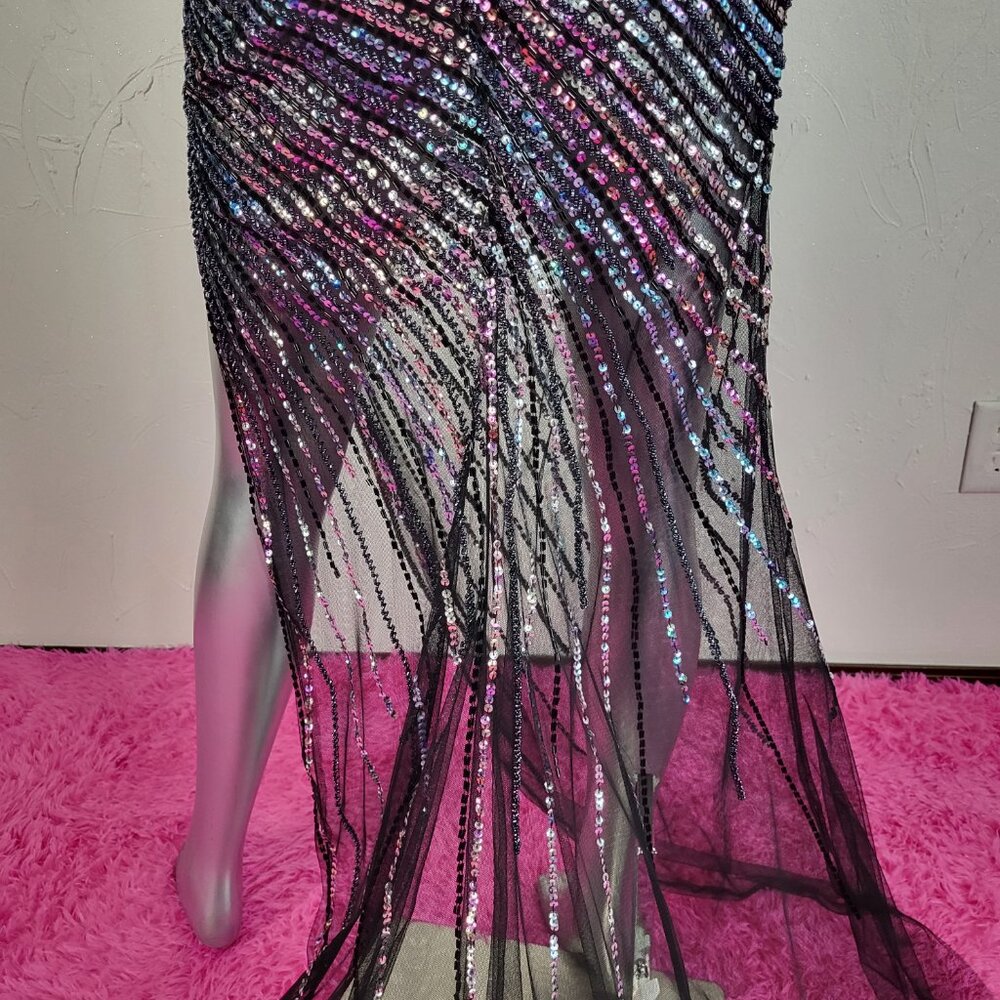 NWT~$990~JOVANI~SZ 2~BLACK PINK BEADED SEQUIN SLIT PROM EVENING GOWN DRESS - Picture 12 of 16